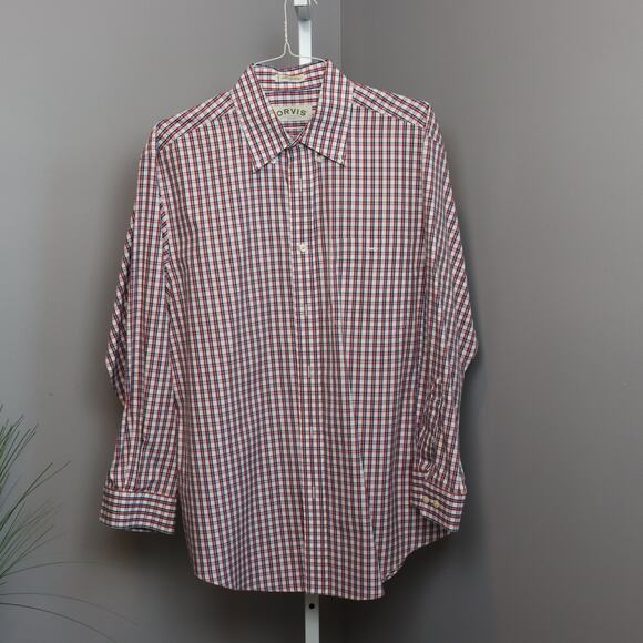 Orvis Men’s Plaid Button Down Shirt Large Red Blue White Cotton Classic Fit - Picture 1 of 3